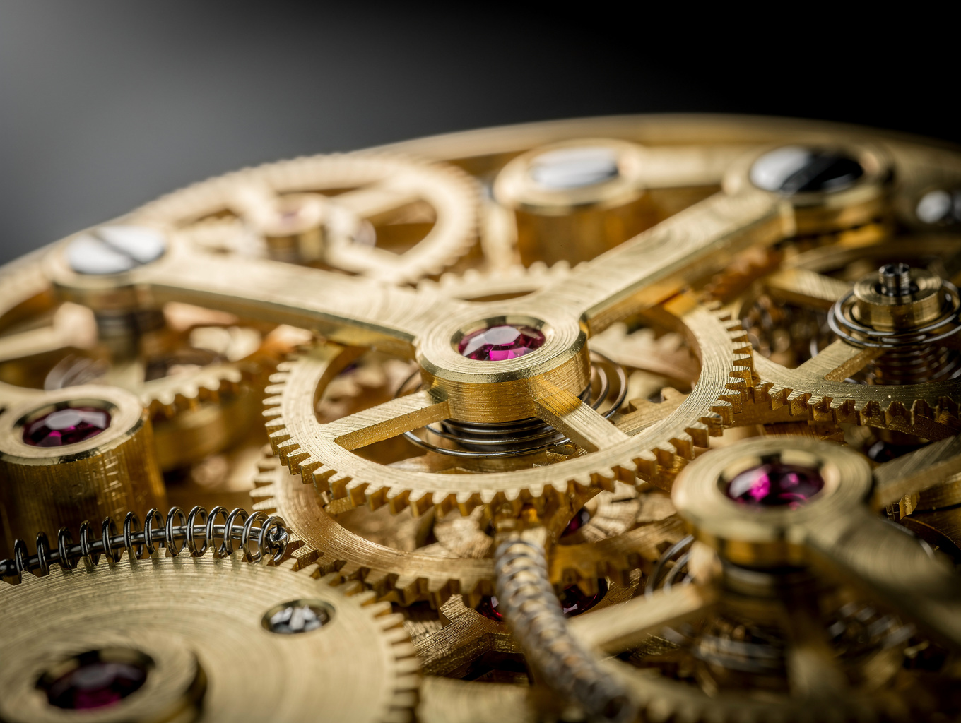 Close-up macro of precision mechanical watch movement components