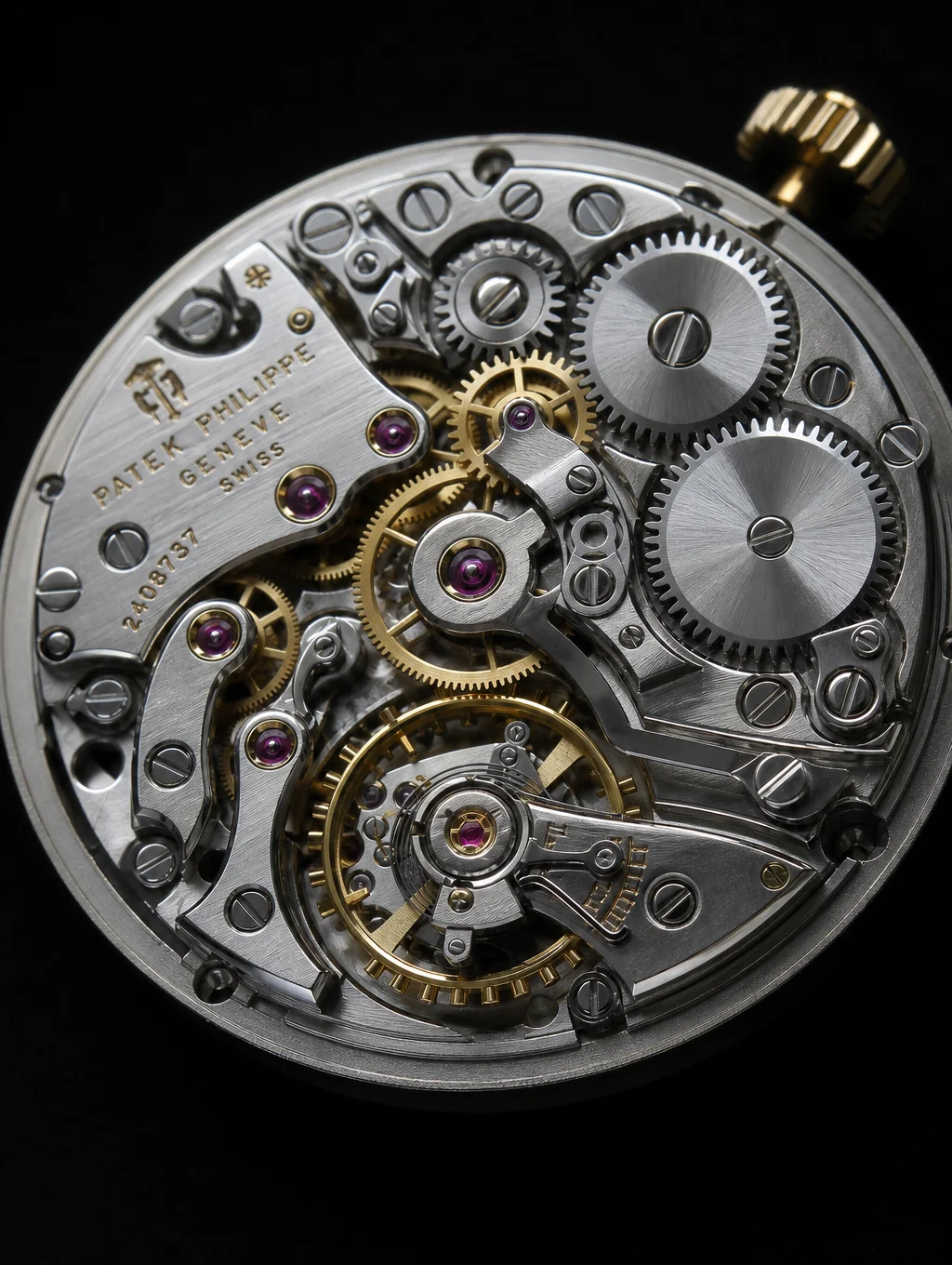 Macro photograph showing precision horological gear and escapement craftsmanship